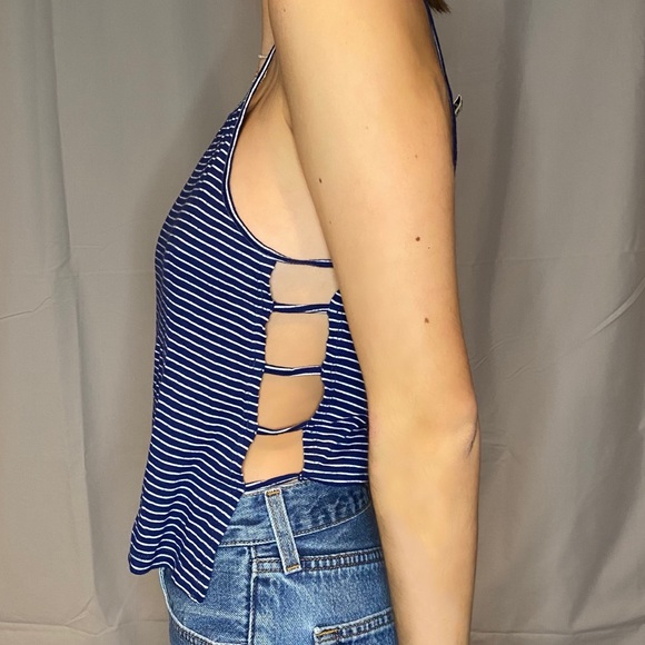 Blue and White Striped Strappy LF Tank Top - Picture 2 of 4